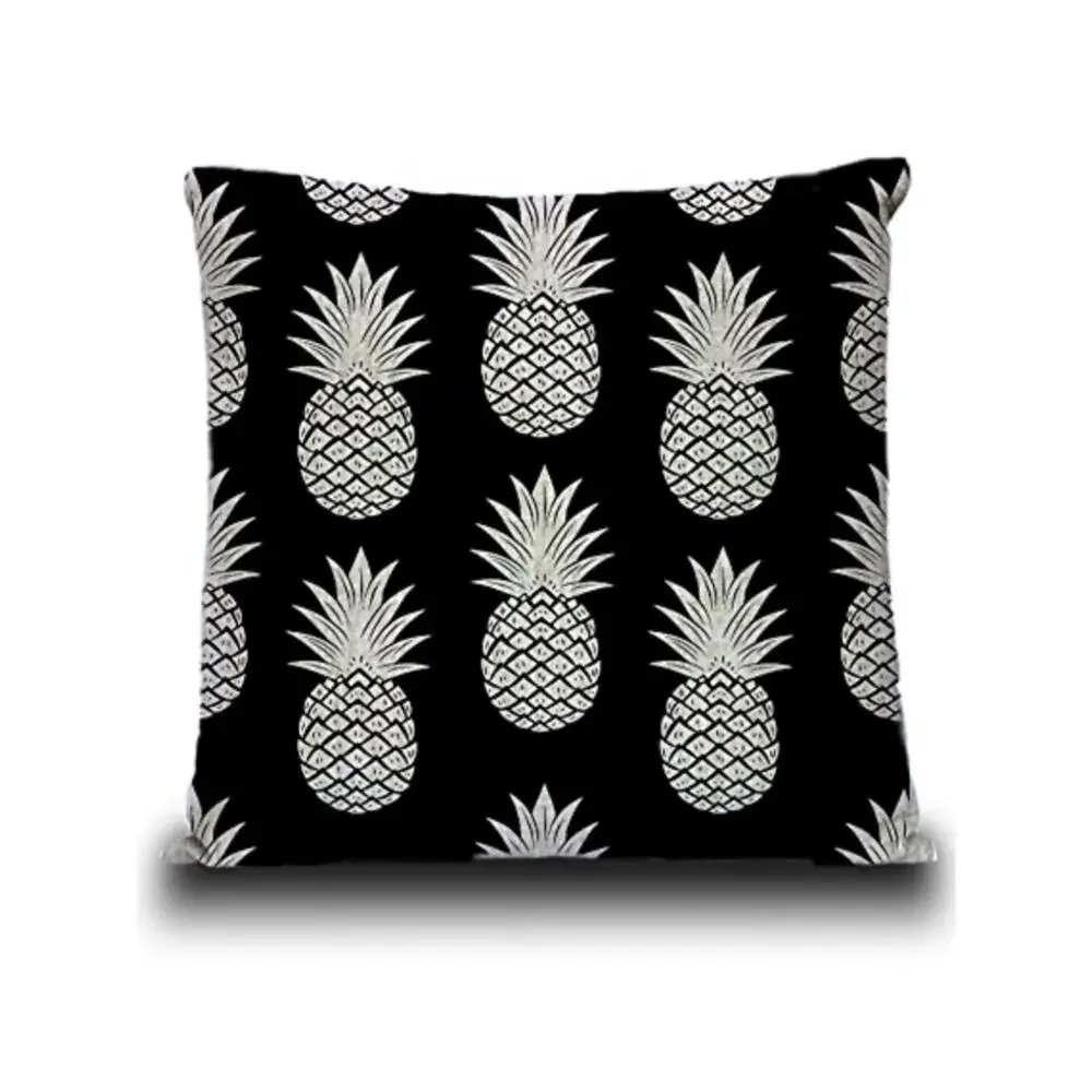 Island Pineapple Print Pillow Covers Black & White  2 Covers NWT RARE